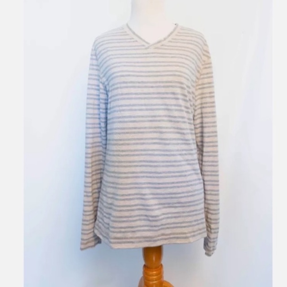 Lululemon Striped Light Blue/Cream colors V-Neck Long Sleeve tee.